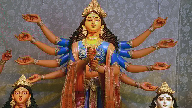 হরিদেবপুর ৪১ পল্লীর দুর্গাপ্রতিমা। ছবি: ভাস্কর মুখার্জি