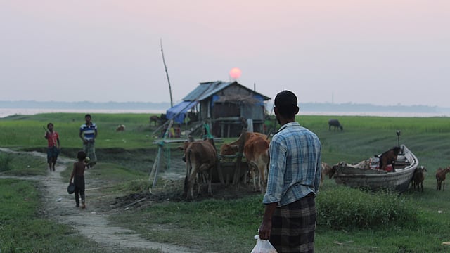 সূর্য অস্ত যাচ্ছে। এ সময় কুয়াশাও পড়েছে। চর টবগী, মদনপুর, দৌলতখান, ভোলা, ১৬ অক্টোবর। ছবি: নেয়ামতউল্যাহ