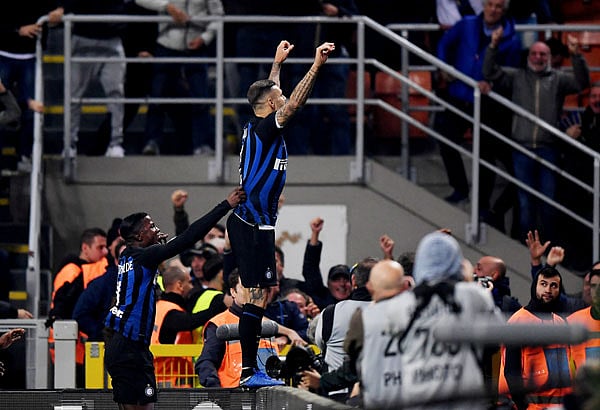 ইন্টারকে জিতিয়ে উচ্ছ্বসিত ইকার্দি। ছবি: রয়টার্স