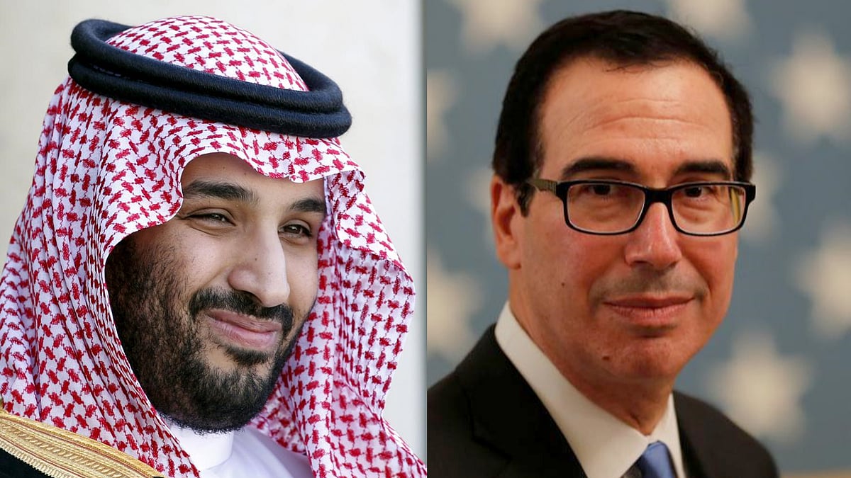 যুবরাজ মোহাম্মদ বিন সালমান ও ইউএস মানচিন।  ছবি: রয়টার্স