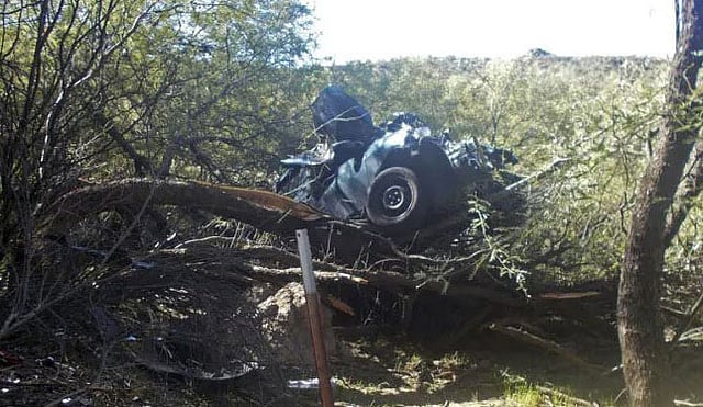 যুক্তরাষ্ট্রের অ্যারিজোনায় এভাবেই গাছের ওপর পড়ে ঝুলে ছিল গাড়িটি। ছবি: সংগৃহীত