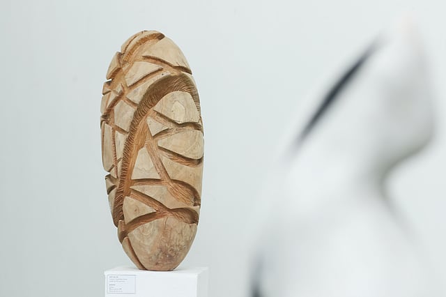 শিল্পী তমাল চন্দ্র দাশের কাঠের তৈরি ভাস্কর্য ‘ইনফিনিটি’