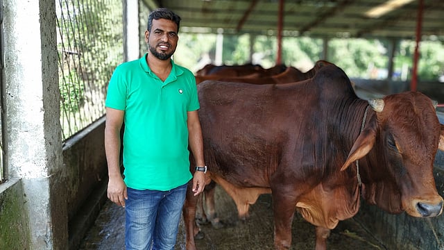 নিজের খামারে সাহিদুল ইসলাম। ছবি: প্রথম আলো