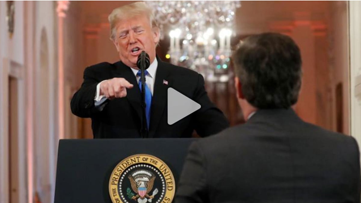 প্রেসিডেন্ট ডোনাল্ড ট্রাম্পের সঙ্গে সাংবাদিক জিম অ্যাকোস্টার বাদানুবাদের মুহূর্ত। ছবি: ভিডিও থেকে নেওয়া
