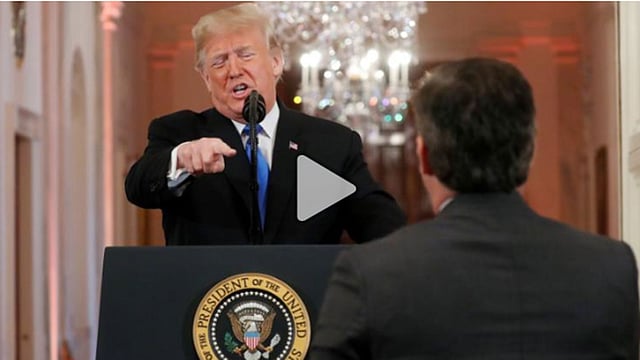 প্রেসিডেন্ট ডোনাল্ড ট্রাম্পের সঙ্গে সাংবাদিক জিম অ্যাকোস্টার বাদানুবাদের মুহূর্ত। ছবি: ভিডিও থেকে নেওয়া