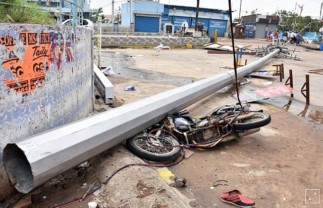 ঘূর্ণিঝড় গাজার আঘাতে বিদ্যুতের খুঁটি উপড়ে যায়। তামিলনাড়ু, ভারত। ছবি: রয়টার্স