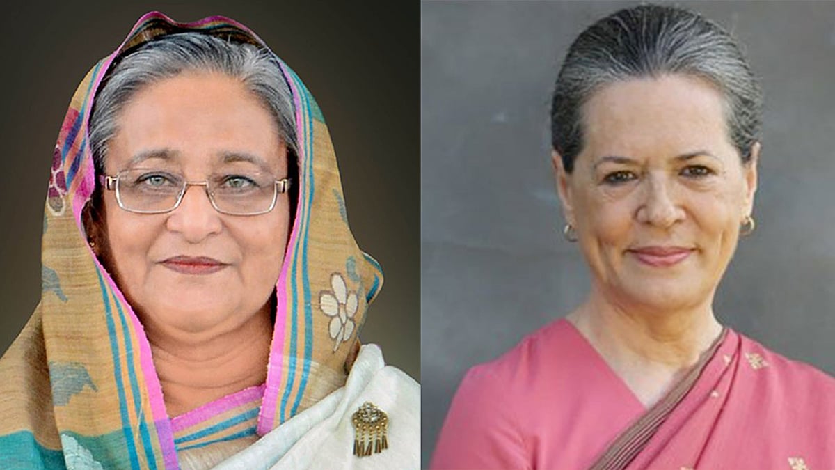 প্রধানমন্ত্রী ও আওয়ামী লীগ সভানেত্রী শেখ হাসিনা ও ভারতীয় কংগ্রেস নেত্রী সোনিয়া গান্ধী। ফাইল ছবি