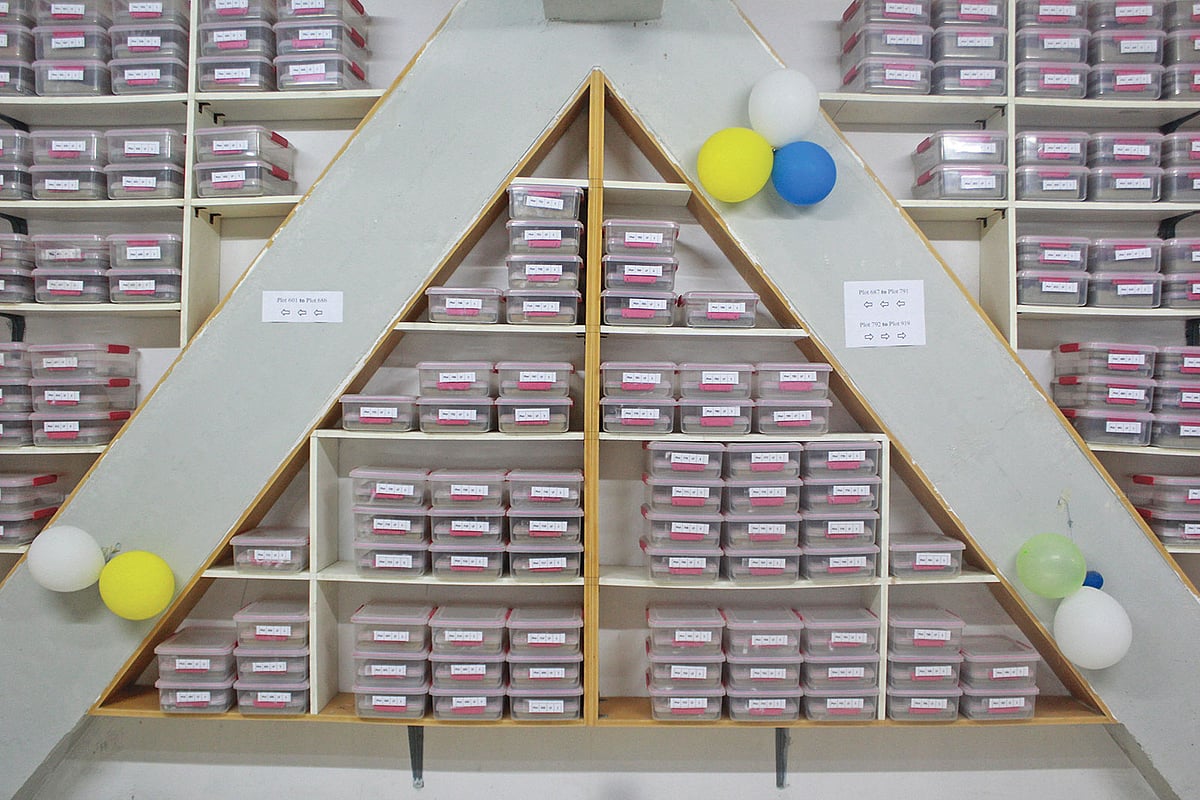 তাকে সাজানো প্লাস্টিকের বাক্সেই রাখা হয়েছে দেশের বিভিন্ন অঞ্চলের মাটি