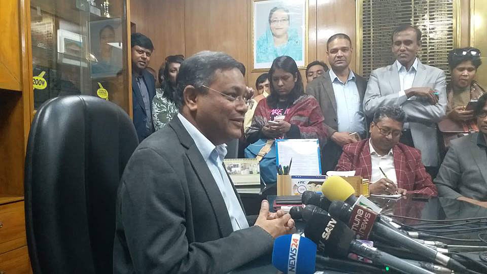 প্রেস ব্রিফিংয়ে কথা বলেন তথ্যমন্ত্রী হাছান মাহমুদ। সচিবালয়, ঢাকা, ২১ জানুয়ারি। ছবি: প্রথম আলো