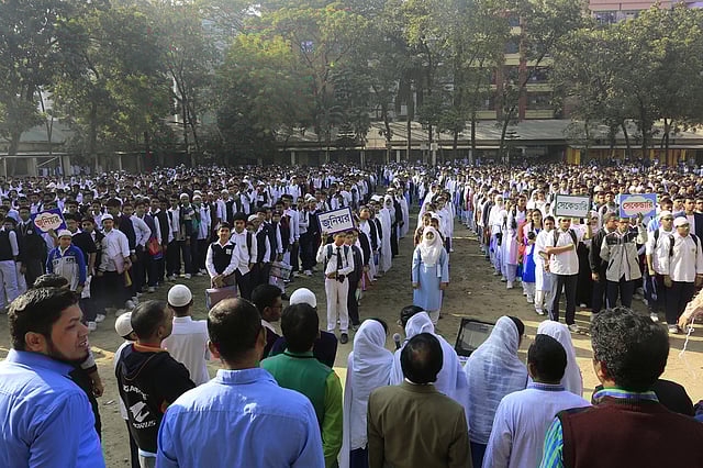বাছাই পর্বে অংশ নেওয়া শিক্ষার্থীরা। ছবি: হাসান রাজা