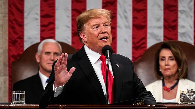 কংগ্রেসে স্টেট অব দ্য ইউনিয়ন ভাষণ দিচ্ছেন মার্কিন প্রেসিডেন্ট ডোনাল্ড ট্রাম্প। ছবি: এএফপি