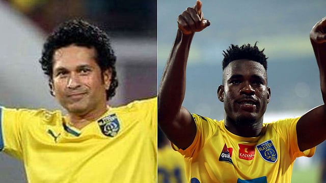 ক্রিকেটের কিংবদন্তি টেন্ডুলকারের সঙ্গে কেভিন বেলফোর্ট। ফাইল ছবি