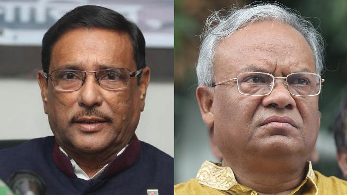 সড়ক পরিবহন ও সেতুমন্ত্রী ওবায়দুল কাদের ও বিএনপির জ্যেষ্ঠ যুগ্ম মহাসচিব রুহুল কবির রিজভী।
