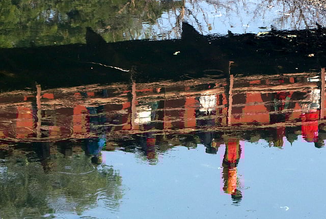 রেলের ছায়া নদীতে। মরতে বসা নদীটি এখনো সুন্দর। চেলোপাড়া, বগুড়া।