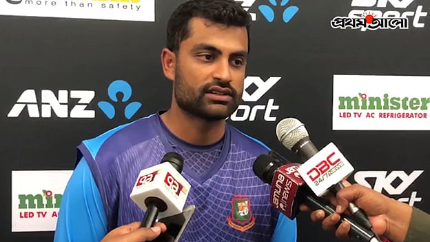 আজ সংবাদমাধ্যমের সামনে তামিম। ছবি: বিসিবি