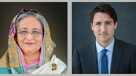 প্রধানমন্ত্রী শেখ হাসিনা (বাঁয়ে) ও কানাডার প্রধানমন্ত্রী জাস্টিন ট্রুডো
