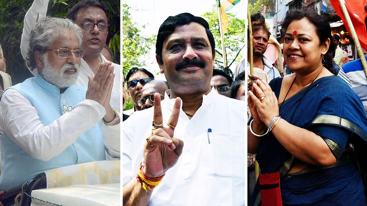 সুদীপ বন্দ্যোপাধ্যায়, রাহুল সিনহা ও কনীনিকা ঘোষ। ছবি: ভাস্কর মুখার্জি