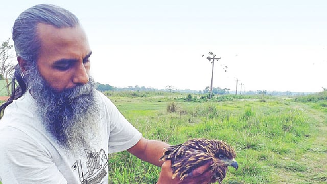 অবমুক্ত করা হচ্ছে ভুবন চিল। গতকাল দক্ষিণ সুরমার পারাইরচক এলাকায়।  প্রথম আলো