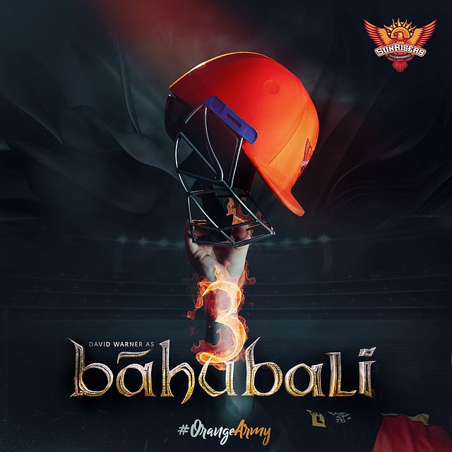 হায়দরাবাদের চোখে বাহুবলী তিনের পোস্টার। ছবি: সানরাইজার্স হায়দরাবাদ