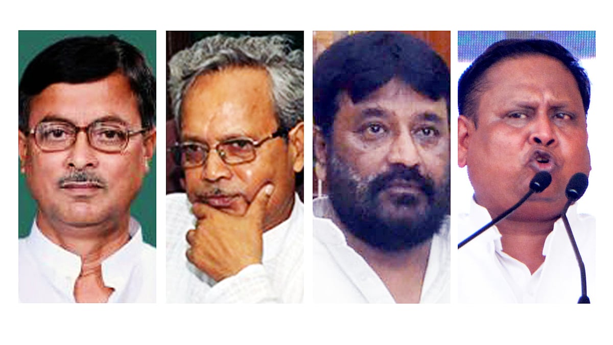 লোকসভা নির্বাচনে মুর্শিদাবাদ আসনে চার দলের চার প্রার্থী বদরুদ্দোজা খান, আবু হেনা, আবু তাহের খান ও হুমায়ুন কবীর। ছবি: ভাস্কর মুখার্জি