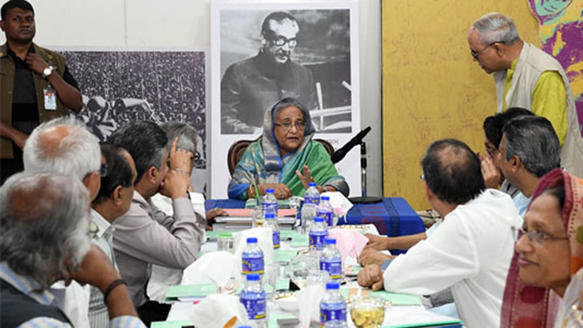 প্রধানমন্ত্রী শেখ হাসিনার সভাপতিত্বে ধানমন্ডির বঙ্গবন্ধু ভবনে জাতির পিতা বঙ্গবন্ধু মেমোরিয়াল ট্রাস্টের সভা অনুষ্ঠিত হয়। ছবি: বাসস