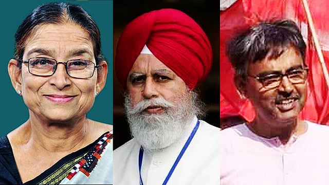 মমতাজ সংঘমিতা, সুরিন্দর সিং আলুওয়ালিয়া এবং আভাস রায় চৌধুরী। ছবি: ভাস্কর মুখার্জি