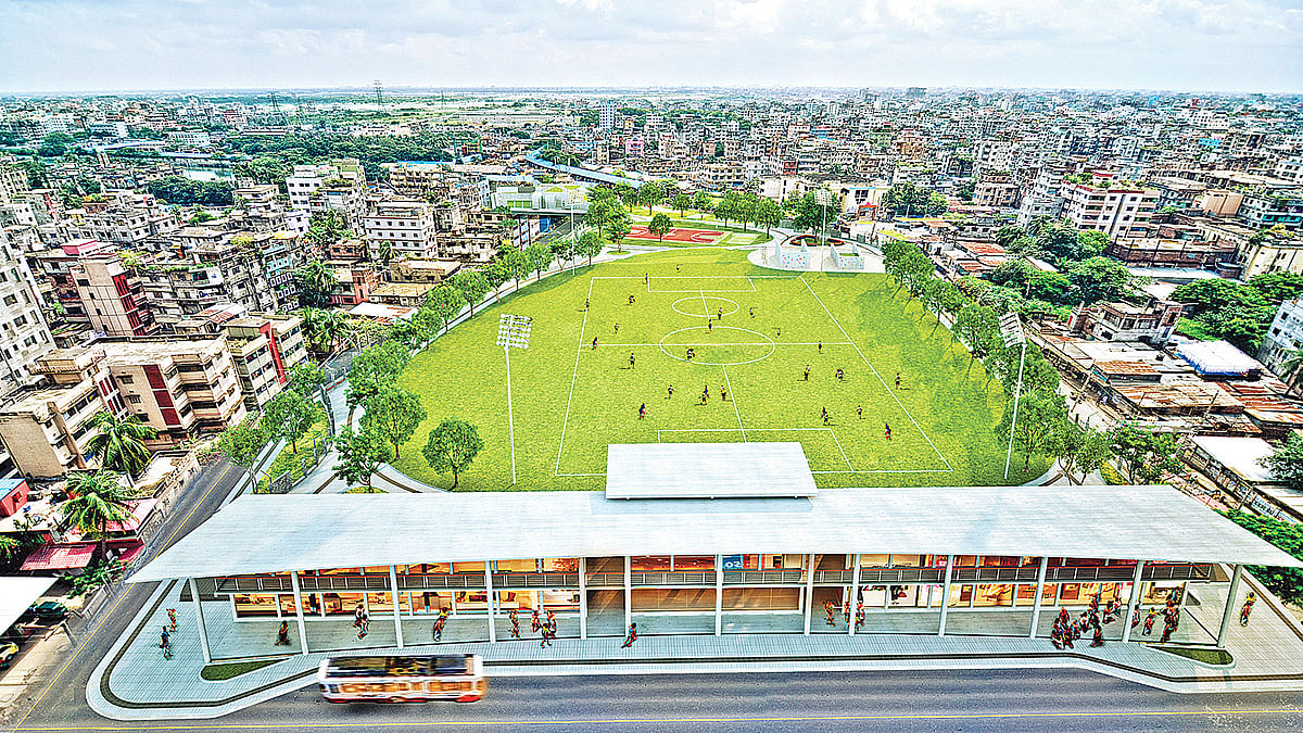 এই নকশার আদলে গোলাপবাগ মাঠের সংস্কারকাজ চলছে।