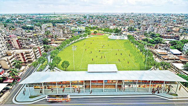 এই নকশার আদলে গোলাপবাগ মাঠের সংস্কারকাজ চলছে।