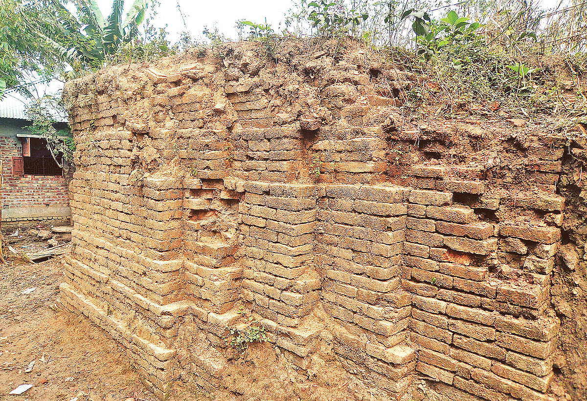 রক্ষণাবেক্ষণ না করায় গাইবান্ধার গোবিন্দগঞ্জ উপজেলার রাজাহার ইউনিয়নে বিরাট রাজার প্রত্নতাত্ত্বিক নিদর্শন ধ্বংস হয়ে যাচ্ছে।  ছবি: প্রথম আলো