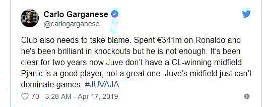 কার্লো গারগানেজের টুইট। ছবি: টুইটার