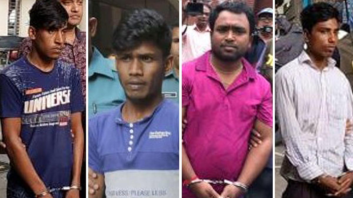 কন্ডাক্টর ইয়াসিন ,চালক সিরাজুল, বাসমালিক ননী গোপাল, চালকের সহকারী ইব্রাহীম । ফাইল ছবি