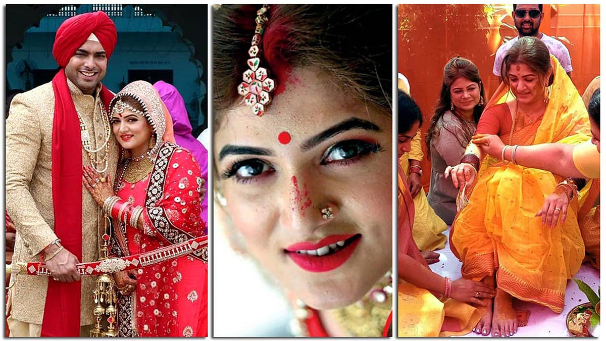 বর রোশন সিংয়ের সঙ্গে শ্রাবন্তী। ছবি: সংগৃহীত