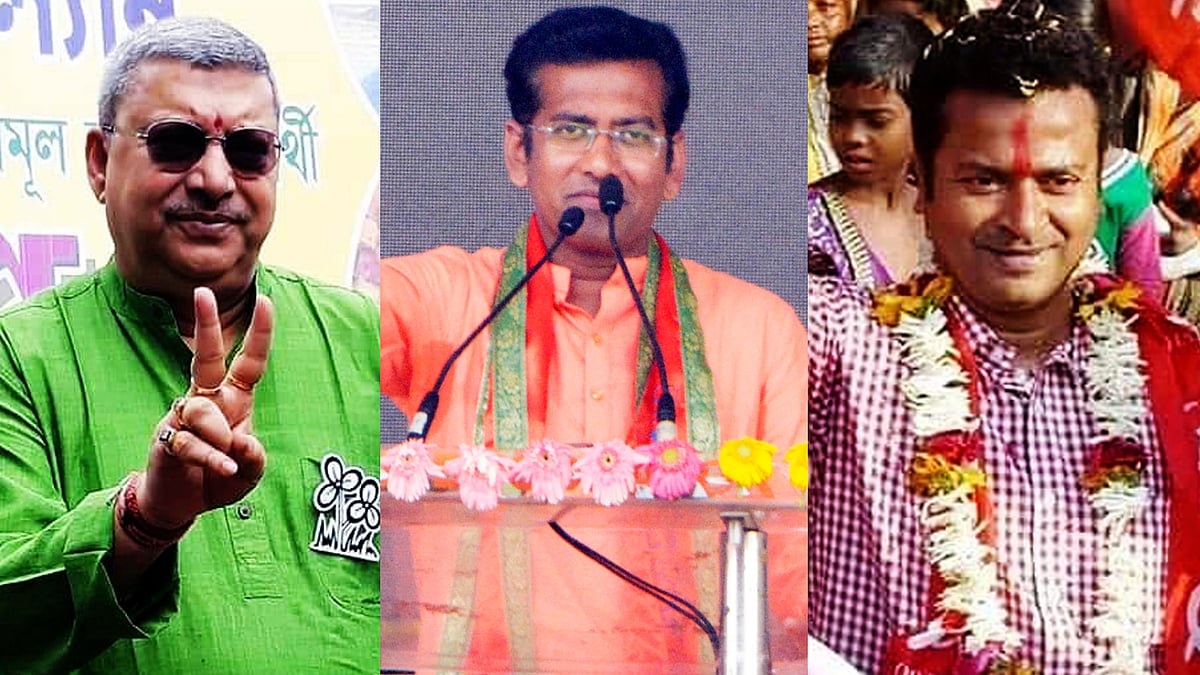 কল্যাণ বন্দ্যোপাধ্যায়, দেবজিৎ সরকার ও তীর্থঙ্কর রায়। ছবি: ভাস্কর মুখার্জি।