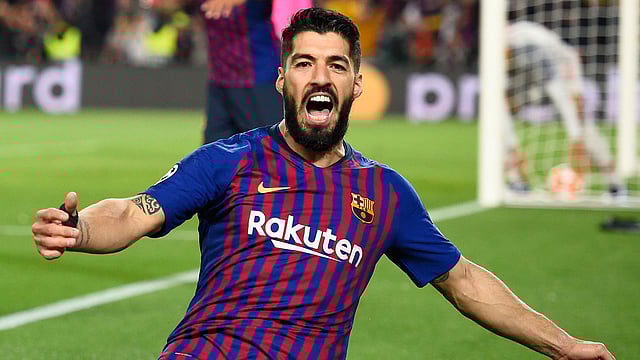 ম্যাচে প্রথম গোলটি আসে সুয়ারেজের কাছ থেকেই। এটি এই মৌসুমে চ্যাম্পিয়নস লিগে তাঁর প্রথম গোল। ছবি: এএফপি