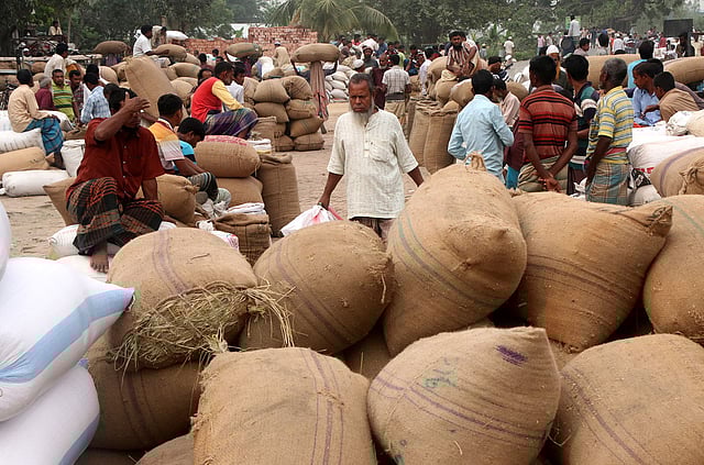 হাটে বেচাকেনা হওয়া ধান ভটভটিতে ভরে অন্যত্র নিয়ে যাওয়ার জন্য প্রস্তুতি চলছে।