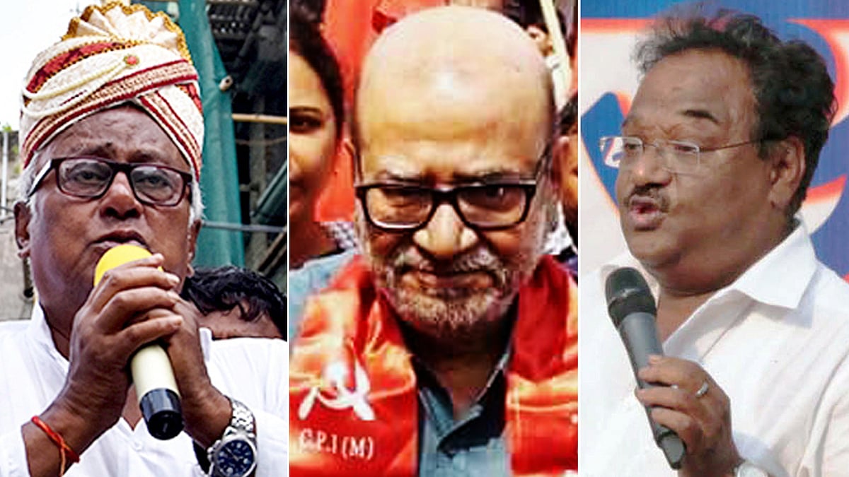 সৌগত রায়, নেপালদেব ভট্টাচার্য, শমীক ভট্টাচার্য। ছবি: ভাস্কর মুখার্জি