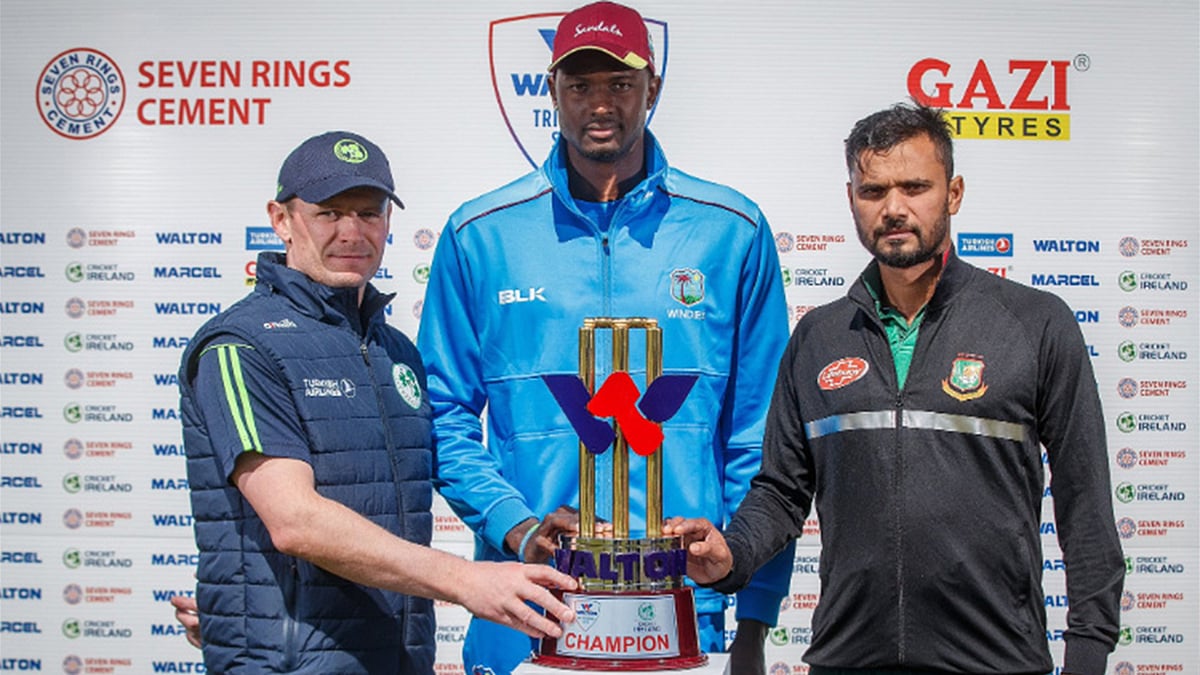 উন্মোচন হয়ে গেল ত্রিদেশীয় সিরিজের ট্রফি। ছবি: ক্রিকেট আয়ারল্যান্ড
