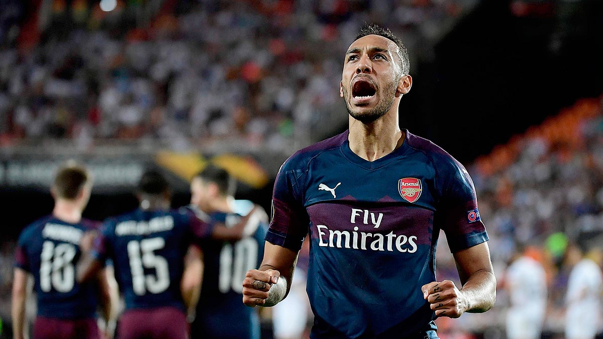 আর্সেনালের ফাইনালে ওঠায় গোল করে অবদান রাখেন পিয়েরে এমেরিক অবামেয়াং। ছবি: এএফপি