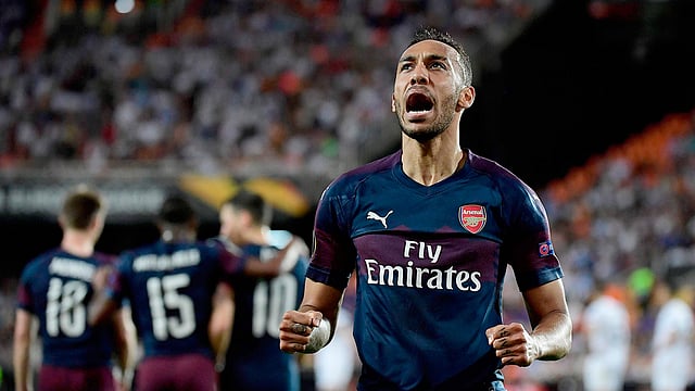 আর্সেনালের ফাইনালে ওঠায় গোল করে অবদান রাখেন পিয়েরে এমেরিক অবামেয়াং। ছবি: এএফপি