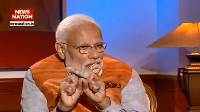 হিন্দিভাষী টেলিভিশন চ্যানেল নিউজ নেশনকে দেওয়া সাক্ষাৎকারে ভারতের প্রধানমন্ত্রী নরেন্দ্র মোদি। ছবিটি টুইটার থেকে নেওয়া
