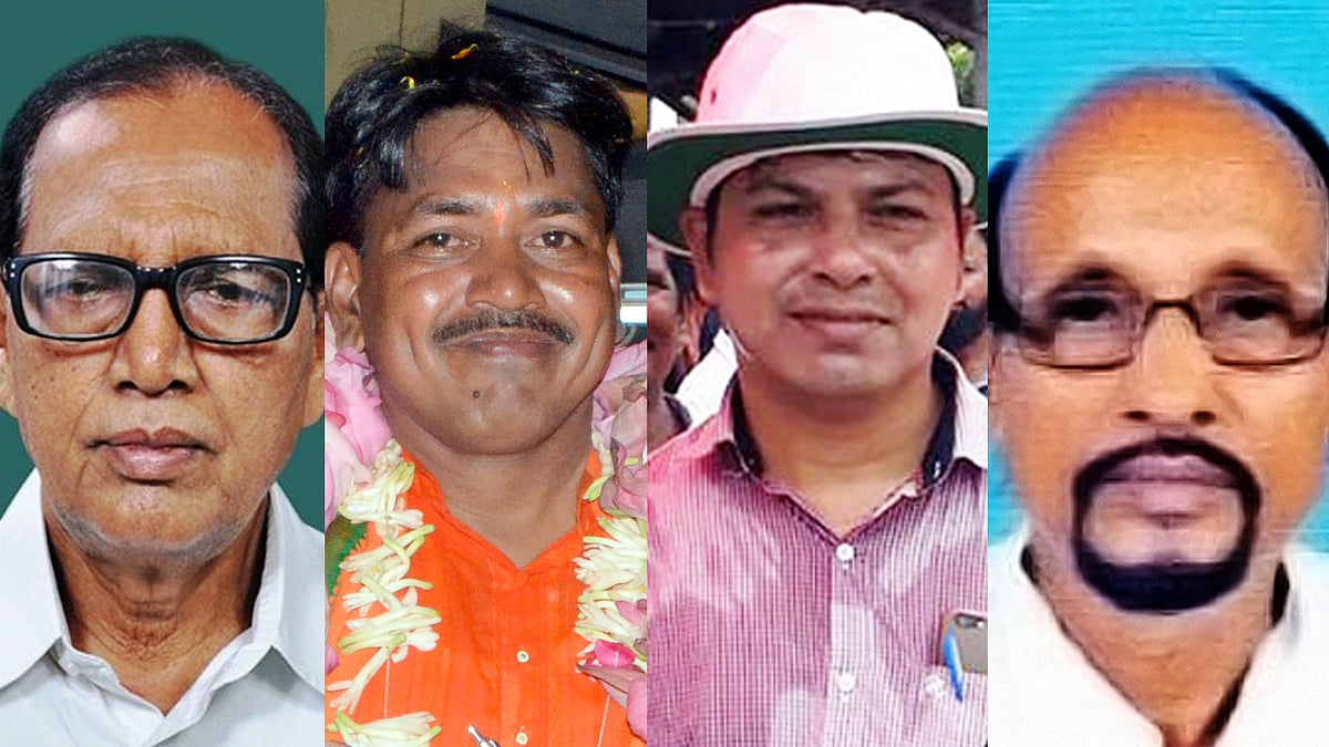 চৌধুরী মোহন জাটুয়া, শ্যামা প্রসাদ হালদার, শরৎ হালদার ও কৃত্তিবাস সর্দার। ছবি: ভাস্কর মুখার্জি