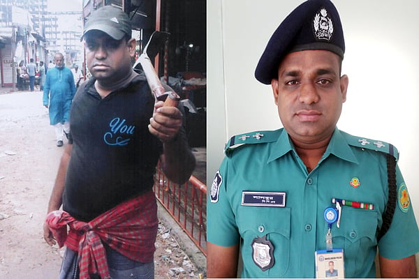 মামলার আসামি ও অপরাধীদের গ্রেপ্তারে রাজমিস্ত্রির সাজ নেন উপপরিদর্শক (এসআই) মো. লালবুর রহমান। ছবি: ডিএমপি নিউজ