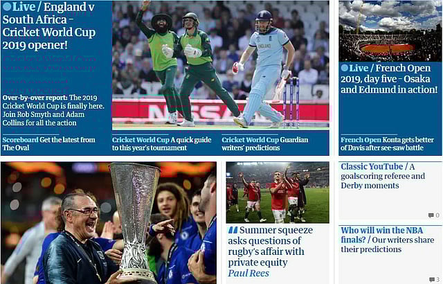 গার্ডিয়ান স্পোর্টস পেজের প্রচ্ছদ। ছবি: সংগৃহীত