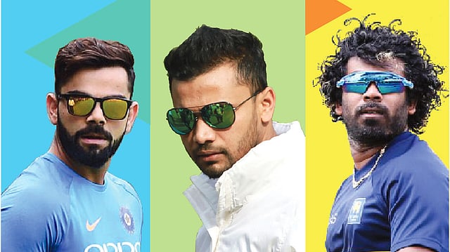 বিরাট কোহেলি, মাশরাফি বিন মর্তুজা, লাসিথ মালিঙ্গা। ছবি: শামসুল হক ও রয়টার্স