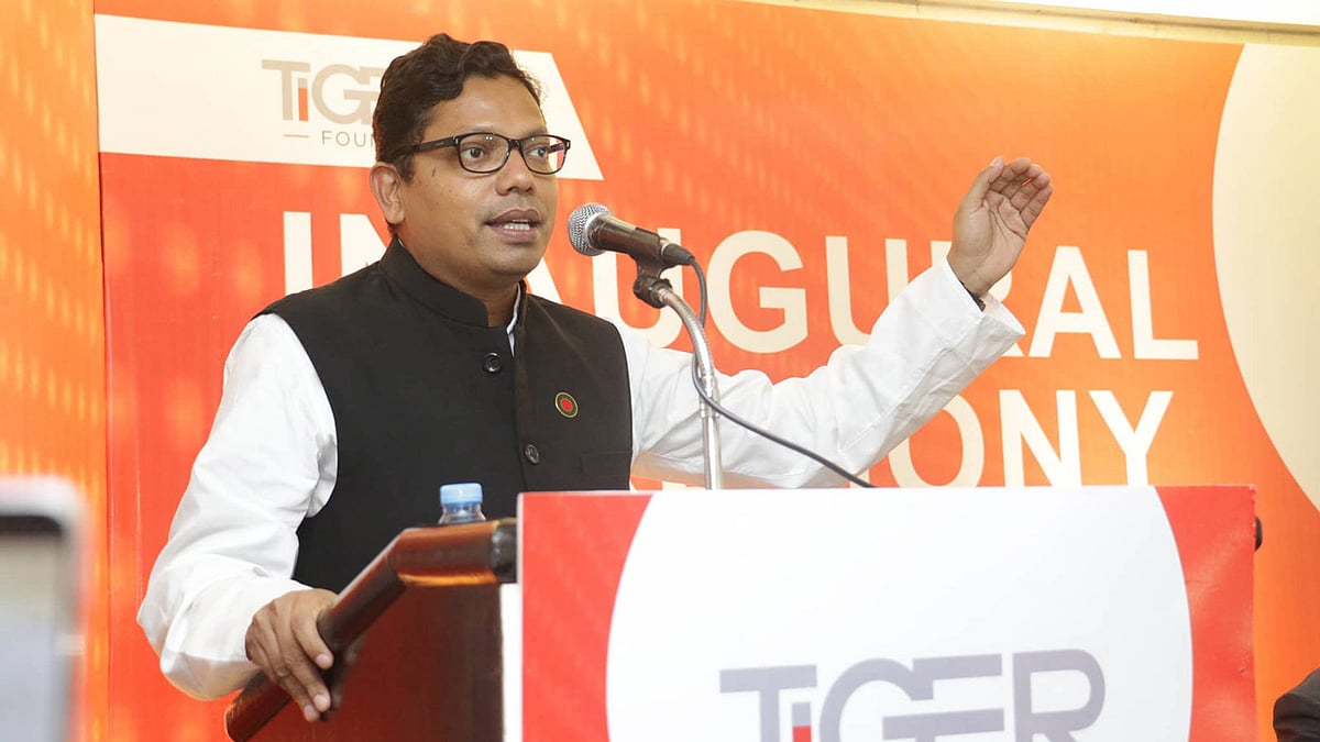 ‘টাইগার চ্যালেঞ্জ’ নামের উদ্ভাবনী প্রতিযোগিতার উদ্বোধনে বক্তৃতা করেন তথ্যপ্রযুক্তি প্রতিমন্ত্রী জুনাইদ আহমেদ। ছবি: সংগৃহীত