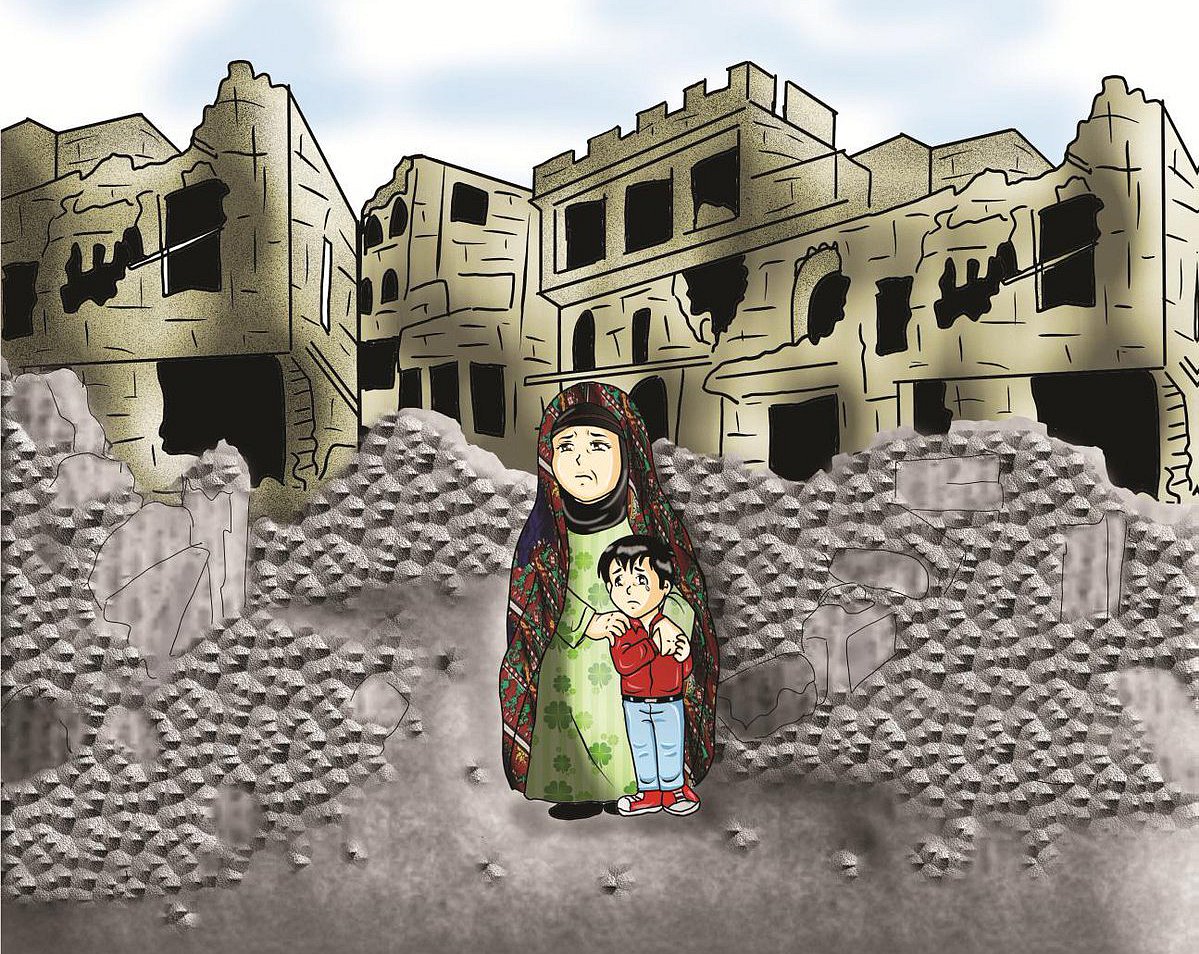 শিল্পীর তুলিতে ইয়েমেন যুদ্ধ। ছবি: টুইটার