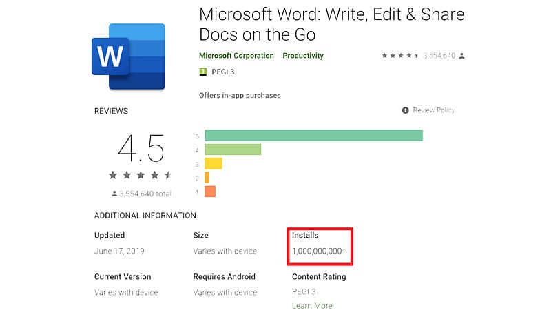 এমএস ওয়ার্ড অ্যাপ