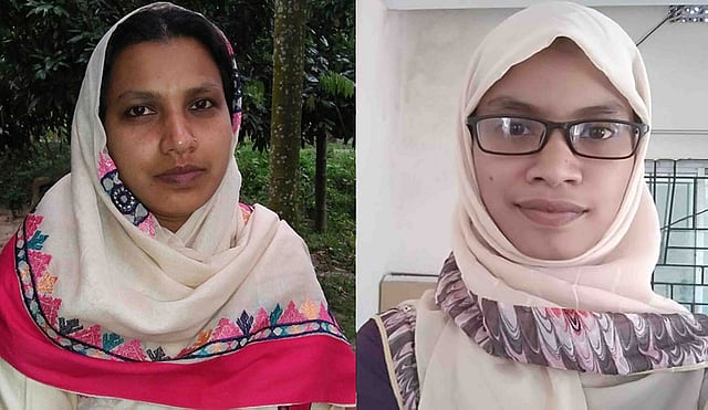 আজ বুধবার প্রকাশিত ফলাফলে একসঙ্গে এইচএসসি পাস করেছেন নাটোরের এই মা-মেয়ে। ছবি: প্রথম আলো