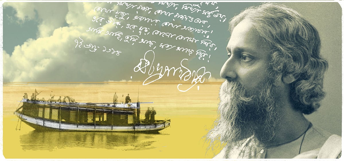 রবীন্দ্রনাথ ঠাকুরের পারিবারিক বজরা ‘পদ্মা’ অবলম্বনে অলংকরণ সব্যসাচী মিস্ত্রী