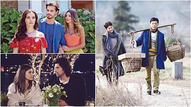 জান্নাত (ওপরে), ফাতমাগুল (নিচে) ও পালক আকাশে ওড়ে বিদেশি সিরিয়ালের দৃশ্য। অনুমতি ছাড়া চালানোর অভিযোগে বন্ধ হয়ে যেতে পারে এগুলো